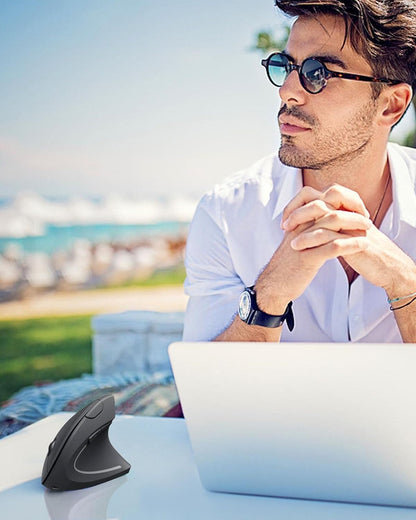 Lekvey Ergonomic Mouse, Vertical Wireless Mouse: Rechargeable Optical Carpal Tunnel Mice with 2.4G USB Receiver, 1000/1200 / 1600 DPI, 6 Buttons, for Laptop, Computer, PC, Desktop, Notebook, Black