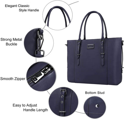 MOSISO PU Leather Laptop Tote Bag for Women, Waterproof Large Capacity Business Work Briefcase Shoulder Laptop Bag