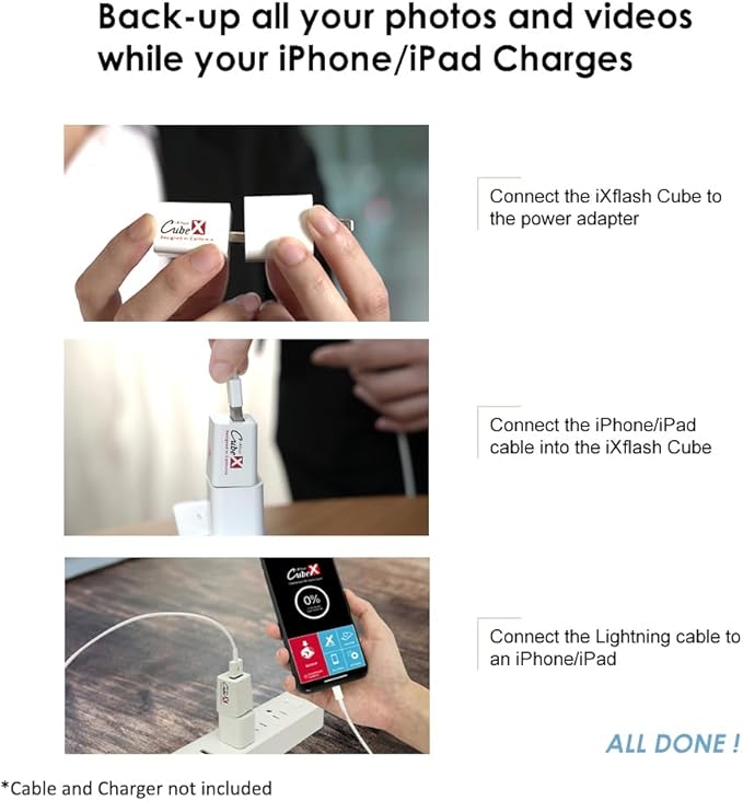 iXflash Cube 256GB Photo Storage Device Apple MFi Certified USB Type A for iPhone & iPad, Auto Backup Photos & Videos