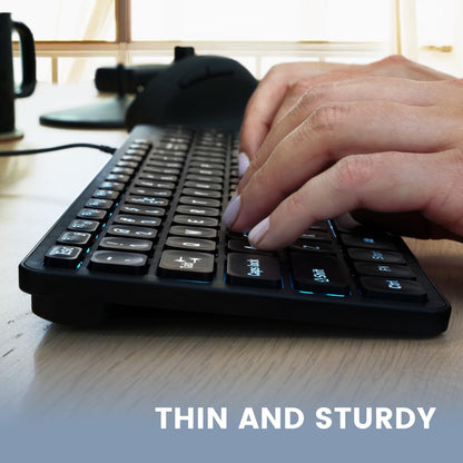 Perixx PERIBOARD-333RGB Wired Backlit USB Keyboard- X Type Scissor Keys - Compact 14.25x4.57x0.83 Inches - Big Print Letters - RGB Backlit - US English