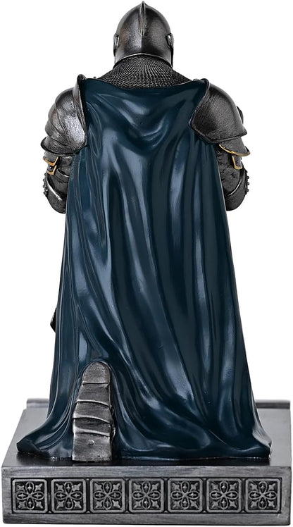 Medieval Armored Warrior Wearing Outerwear, Mobile Phone Stand Knight Pen Holder Desk Organizers, Resin Bookends Paperweight with a Letter Opener for Desk (Iron&Green)