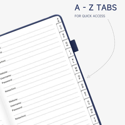 Password Book with Alphabetical Tabs – Hardcover Internet Address & Password Organizer – Password Keeper Notebook for Computer & Website – 5.2 x 7.6" Log-in Password Journal w/Thick Paper (Navy Blue)