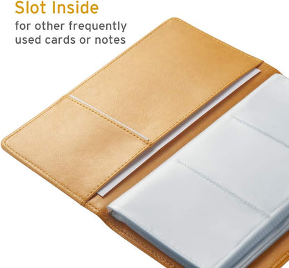 Sooez Leather Professional Business Card Book Holder Organizer, 240 Capacity Credit Card Booklet, PU Name Cards Holder Storage File for Men Women, Orange