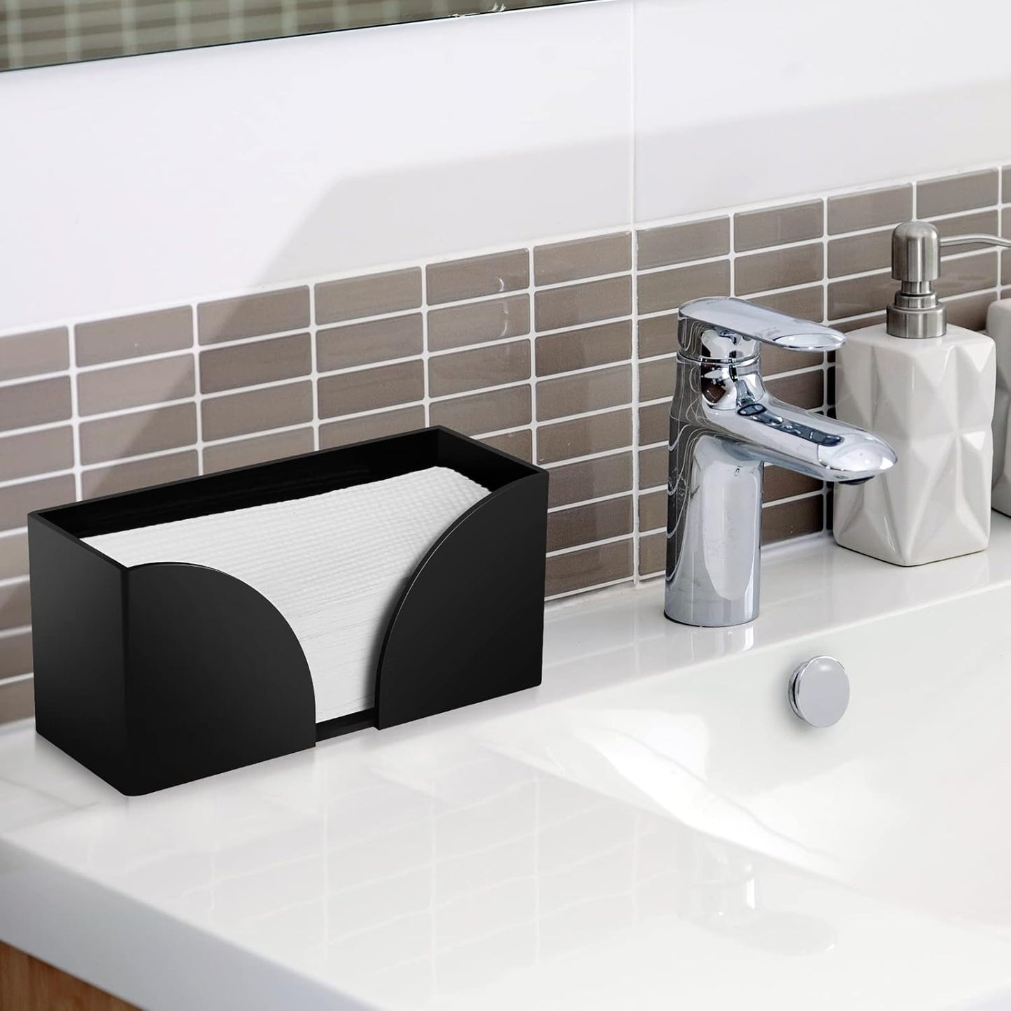 2Pack Paper Towel Dispenser Countertop, Black Acrylic Paper Towel Holder for Bathroom Folded Paper Towel Dispenser Clear Trifold Napkin Holder for Z-fold, C-fold, MultiFold Trifold - Home Kitchen