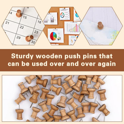 50 Pcs Wooden Push Pins, Decorative Thumb Tacks, Push Pins for Cork Board Head Pin Wood Map Tacks Marking Pin, Wood Thumb Tacks Decorative for Bulletin Boards Craft Projects with Storage Box, Coffee