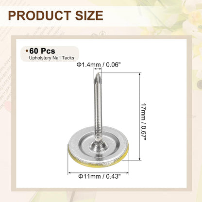 uxcell 60Pcs Upholstery Tacks, 11mmx17mm Flat Head Thumb Tack Decorative Furniture Nails Push Pins for Furniture Sofa Headboards, Yellow