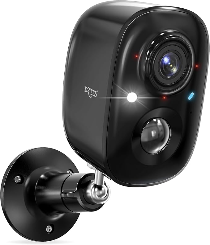 Dzees Security Camera Outdoor Wireless - Upgrade 2K 3MP Battery Powered WiFi Outdoor Camera Wireless, Spotlight, Siren, AI Dectection, Color Night Vision, IP66 Waterproof Cloud/SD-Black