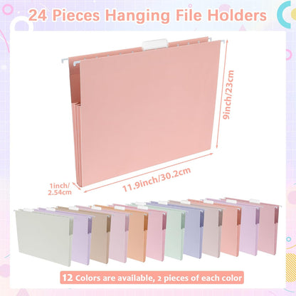 gisgfim 24 Pack Pastel Expanding Hanging File Folders Letter Size Insertable 1/5 Cut Tabs for Filing Cabinets Extra Capacity File Folders Hanging Organizer for Desk Home Office School(Pastel)