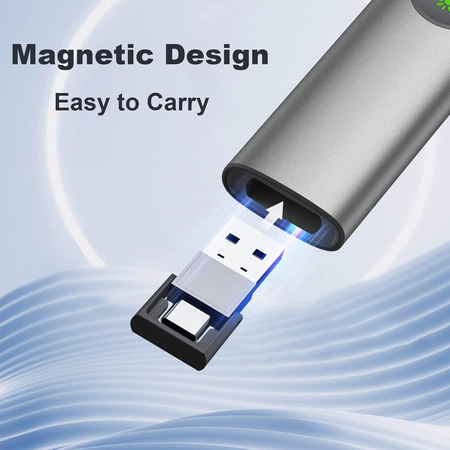 Rechargeable Green Laser Pointer for Presentation, Clicker for PowerPoint Presentations, USB-C/A Power Point Clicker, Wireless Presenter Remote for Computer/Mac/PPT/Google Slide Advancer