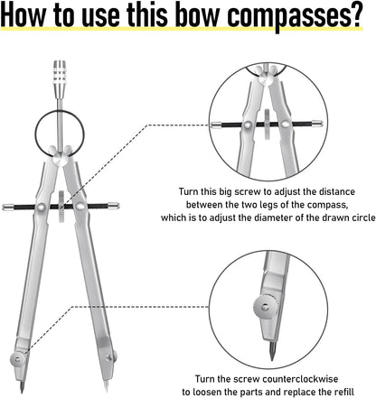 EBOOT Student Geometry Math Set, Drawing Compass and 6 Inch Clear Swing Arm Protractors 180 Degree Math Protractor (Silver)
