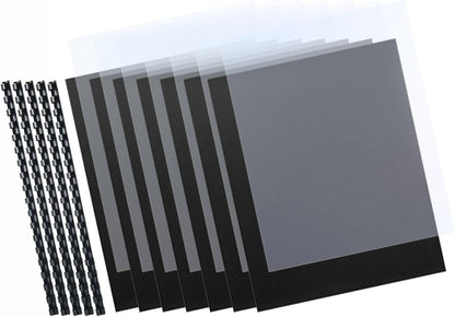HOUYEE 180 Pack Binding Covers Set: 60 Pcs 3/8 Inch Black Binding Combs, 8.5x11 Inches, 60 Pcs 10 Mil Clear Binding Covers, 60 Pcs 12Mil Black Sand Texture, Letter Size