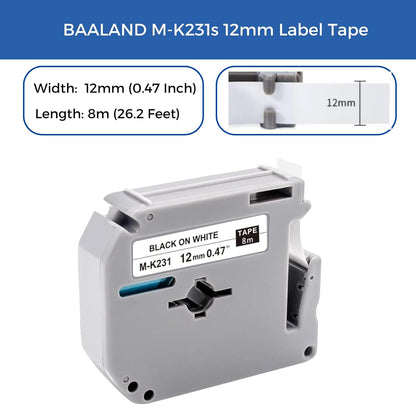 8-Pack MK231 M-K231 Label Tape Replace for Brother P Touch M Tape M-K231S M231 MK231 M-231 12mm 0.47 Inch for Brother PTouch PT-M95 PT-65 PT-80 PT-70 PT-45 PT-90 Label Makers