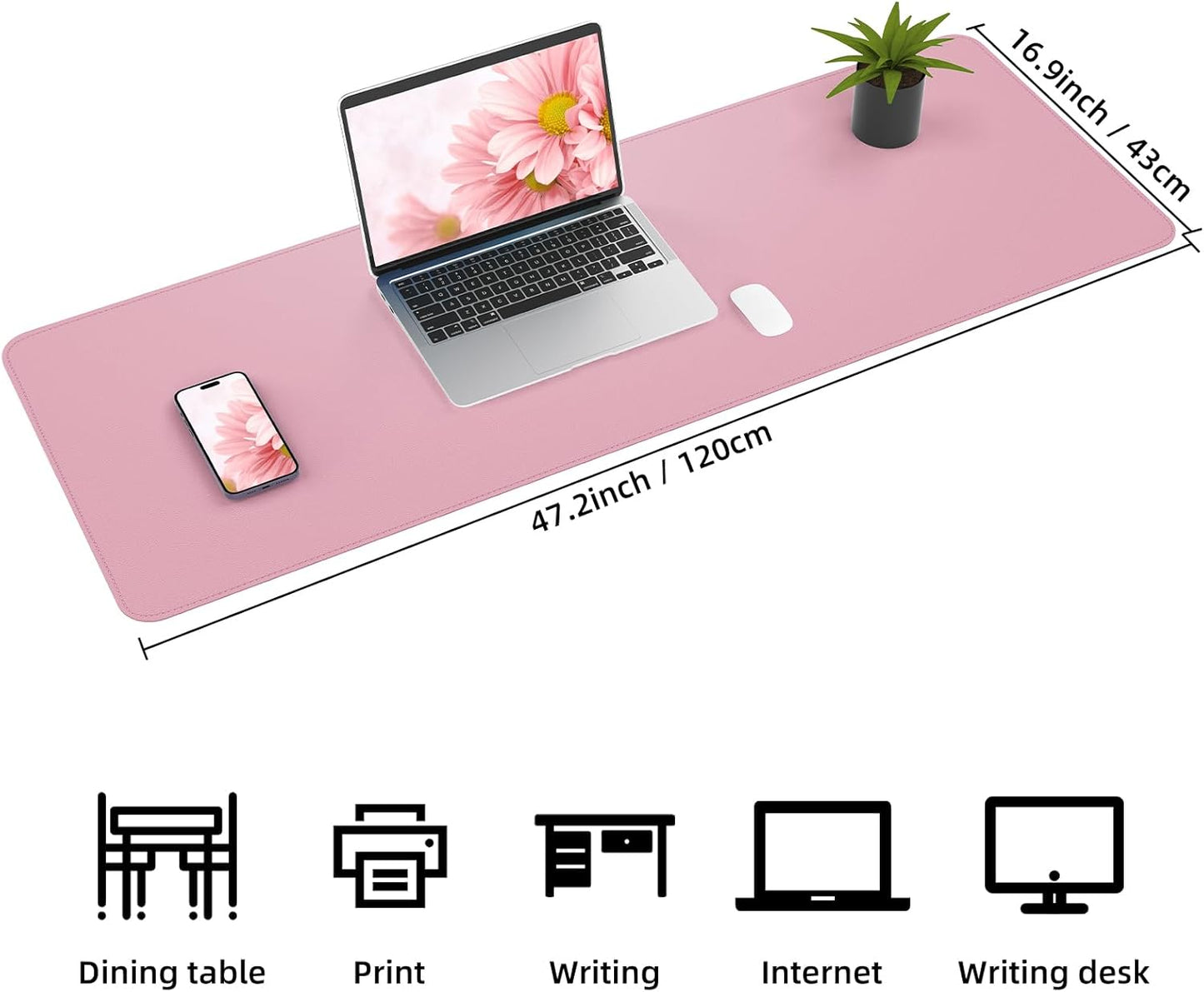 Leather Desk pad Protector, Large Desk mat with Natural Cork & PU Leather,Mouse pad,Non-Slip Office Desk Mat,Waterproof Desk Writing Pad for Office and Home (47in*17in,Rose Pink)