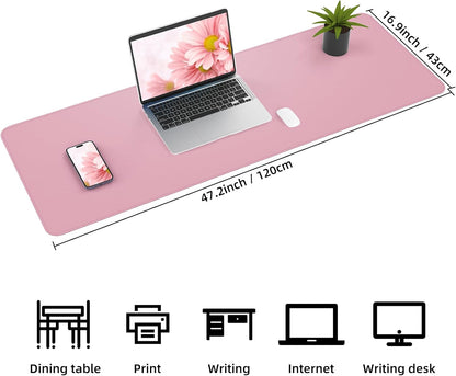 Leather Desk pad Protector, Large Desk mat with Natural Cork & PU Leather,Mouse pad,Non-Slip Office Desk Mat,Waterproof Desk Writing Pad for Office and Home (47in*17in,Rose Pink)