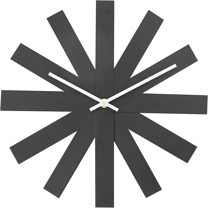 BEW Wall Clock, 14 in Mid Century Modern Wall Clocks Battery Operated, Unique 3D Frameless Black Metal Wall Clock Silent Non Ticking for Kitchen, Bedroom, Office, Outdoor, Living Room Decor