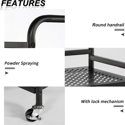 HDANI 3 Tier Rolling Cart,Heavy Duty Multifunctional Metal Frame-Supports 22 Lbs Per Tier,Rolling Cart with 2 Lockable Wheels for Office,Home,Bedroom,Kitchen,Bathroom (Black)…