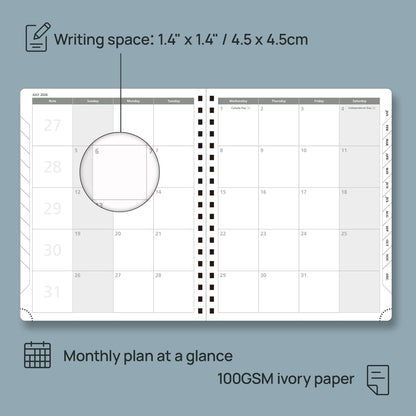 POPRUN 2026 Planner (Large Size 10'' x 8'' Wire-Bound Hard Cover) Daily Weekly and Monthly Calendar - Agenda 2026 (Jan.2026-Dec.2026) with Hourly Schedule, Monthly Tabs - Light Pink