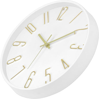 Foxtop Wall Clock 12 Inch Silent Non Ticking Battery Operated Round Wall Clock Modern Simple Style Clocks Decorative for Home Office Bedroom Kitchen School (White)