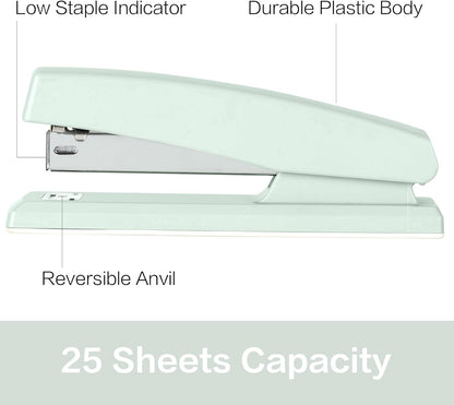 Deli Desktop Office Stapler - 25 Sheet Capacity, Includes 1000 Staples, Staple Remover, Green