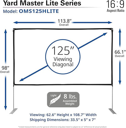 Elite Screens Yard Master Lite, 125-inch Outdoor Projector Screen 16:9 Double Sided Wrinkle-Free Foldable Portable Indoor Movie Projection Screen, | US Based Company 2-Year Warranty,OMS125HLITE