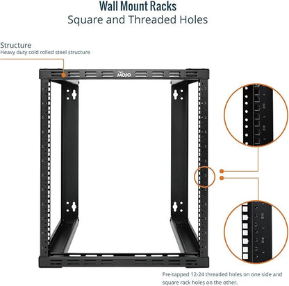 Tecmojo 12U Wall Mount Rack, Wall Mount Network Rack 15.8in Depth, Open Frame Server Rack for 19in IT/AV/Data/Home Equipment, Black