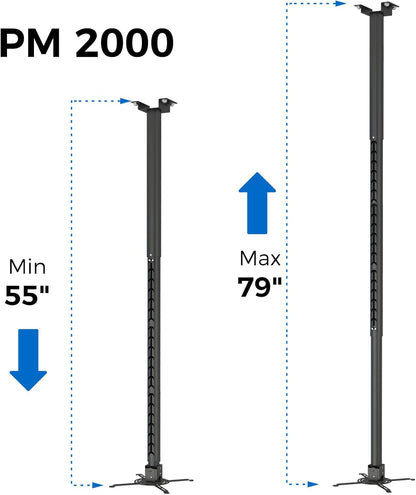 Projector Mount, 55 inch to 79 inch Adjustable Height ,Universal Full Motion Ceiling Bracket 22lb Max Weight and Extendable Arms Tilt Rotating Swivel Mount for Home and Office Projector Black