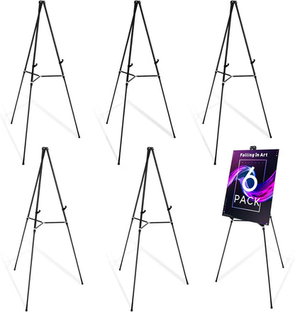 Falling in Art 66" Aluminum Display Easel Stand, Presentation Stand with Adjustable Height for Signs, Posters, and Whiteboards, Black 6 Pack
