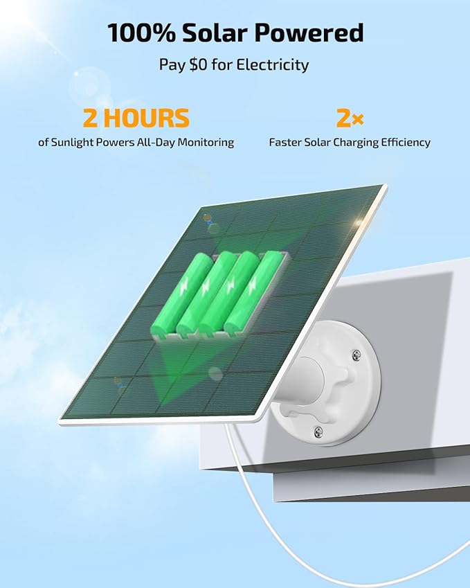 《100% Solar Powered & PIR Motion Detection》Outdoor Wireless PTZ Camera System, 4MP Solar Powered Battery Cameras Systems, Home Video Surveillance DVR Kits with 2-Way Audio