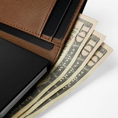 Trifold Genuine Leather Wallet/Smart Card Holder / W5 (Brown Saffiano)