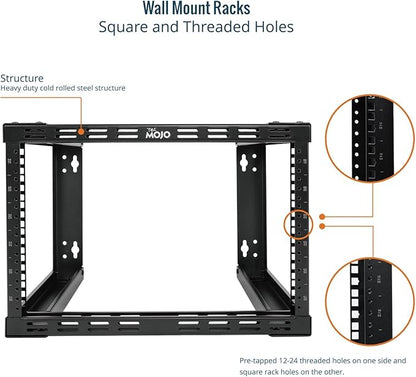 Tecmojo 6U Fixed Wall Mount Network Rack 15.8inch Depth Open Frame for Server Data/AV/IT/Communication/Computer Equipment/Patch Panel Heavy Duty