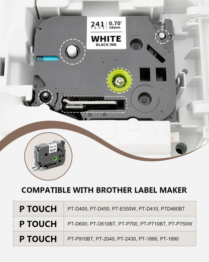 6-Pack Tze 18mm 0.7" Laminated Colored Label Tape Compatible for Brother P Touch Label Tape 3/4 Inch Tze 241 Label Maker Tape for PTD400 PTD610BT PTD410, White/Clear/Red/Blue/Yellow/Green