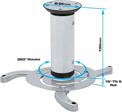 Cmple - Universal Adjustable Ceiling Projector Mount, 360 Degree Swivel Rotatable Projector Bracket - Max 22lbs (Silver)