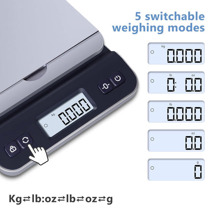 QP Shipping Scale, 86lb/0.1oz High Accuracy Digital Postal Scale for Packages, Hold/Tare Function, Backlit LCD Display, Flip-up Holder, Postage Scale, Mail Scale, Battery & Tape Measure Included