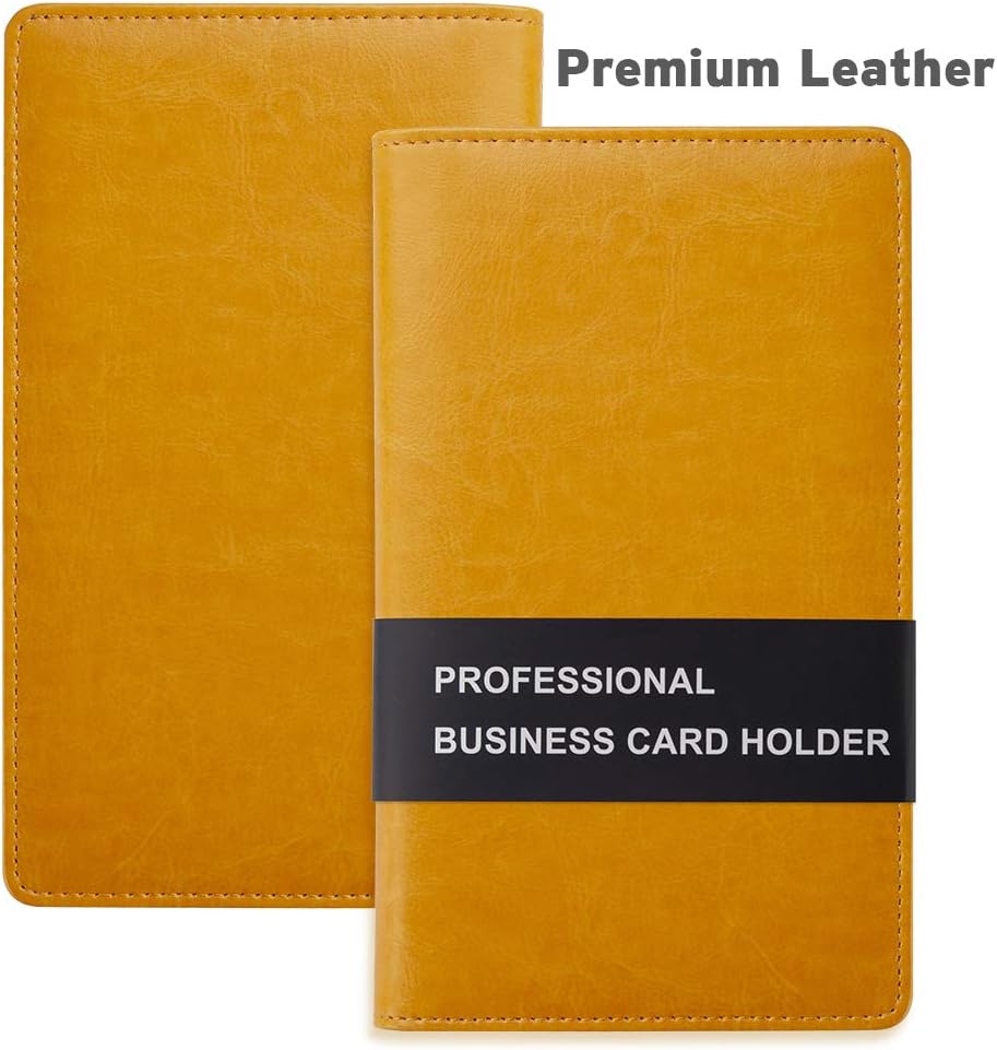 Sooez Leather Professional Business Card Book Holder Organizer, 240 Capacity Credit Card Booklet, PU Name Cards Holder Storage File for Men Women, Orange
