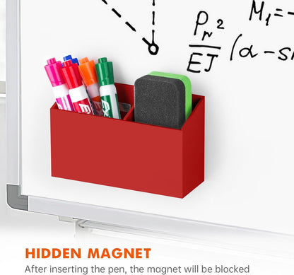 BEYGORM Magnetic Dry Erase Marker Holder for Whiteboard,Non-slip Acrylic Magnet Pen Holder for Fridge Refrigerator,Locker Organizer for Work,Locker Accessories,Pencil Cup for Desk(Red)