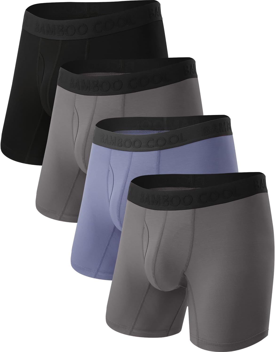 BAMBOO COOL Men's Ultra Breathable Underwear,No Riding Up Boxer Briefs with ComfortFlexible Waistband,Multipack