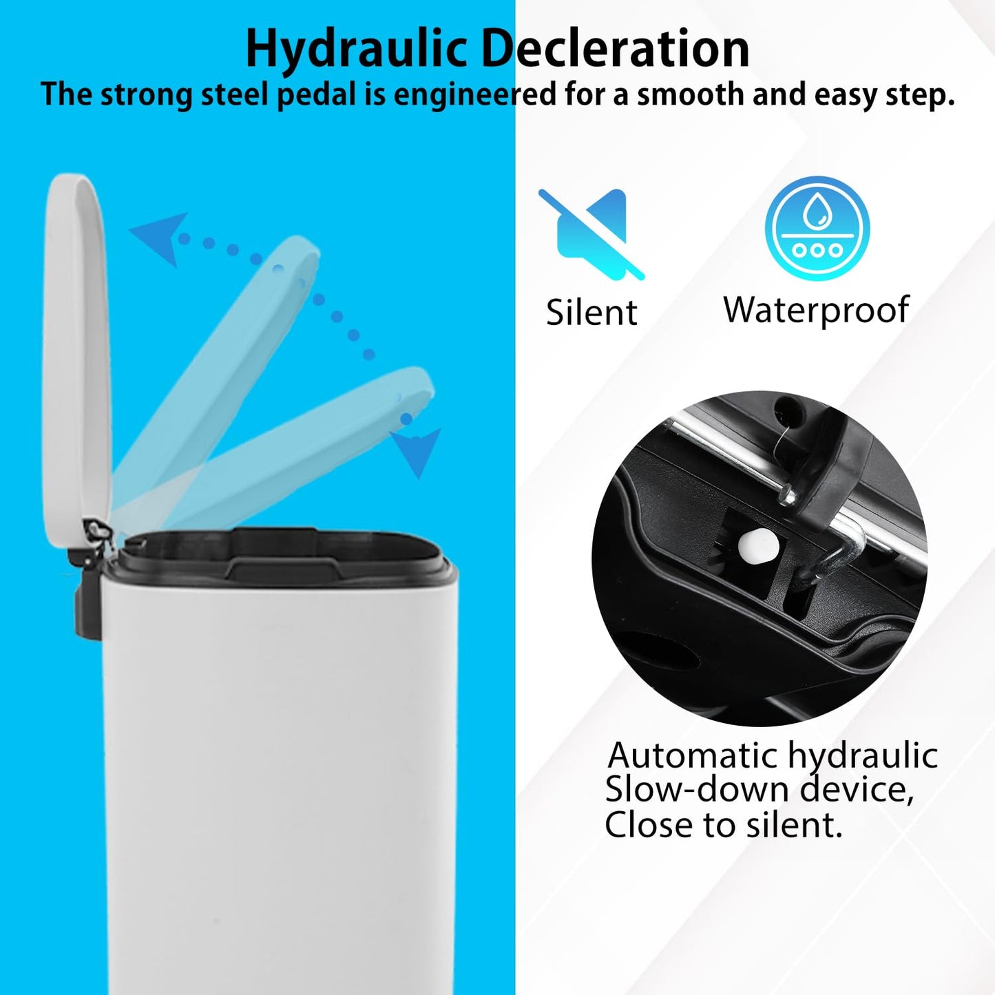 PayLessHere Stainless Steel Trash Can with Lid - Removable Inner Bucket, Foot Pedal Soft Close for Office, Home, Kitchen (White, 13 G)