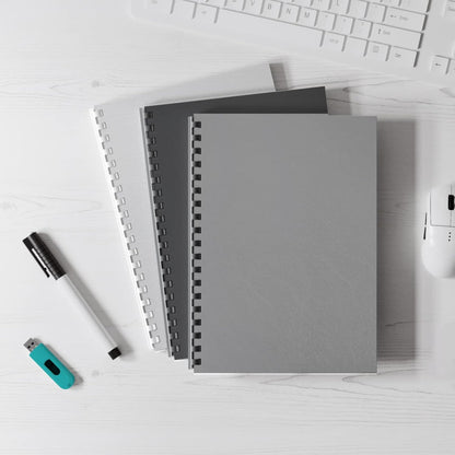 Binditek 50 Pack 16 Mil Leather Textured Polycovers - Binding Presentation Covers for Business Reports and Proposals 8-1/2 x 11 Inches, Grey Color, for Students and Coworkers