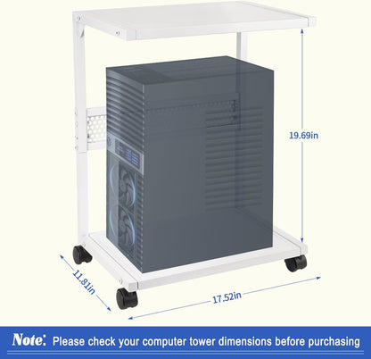 Liitrton PC Tower Stand 2-Tier CPU Stand with Locking Caster Wheels for Office & Home - Iron-White