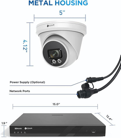4COVR 4K PoE Security Camera System 16 Channel, AI Human Vehicle Detection & Night Vision, 12Pcs 8MP Wired Commercial Dome IP Camera IP67, 8MP NVR 4TB HDD, Business Surveillance Outdoor, LY97SA8M1612