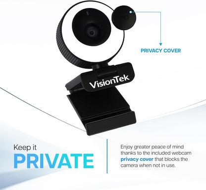 VisionTek VTWC40 Premium Autofocus Full HD 1080P 60FPS Webcam, Chromebook, Computer Video Camera, Digital Dual Microphones, Privacy Cover, 96-Degree Viewing Angle, Work, Study, & Stream (901442)