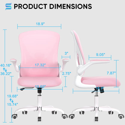 Sytas Ergonomic Desk Chair with Padded Flip up Arms and Supportive Lumbar Support, Breathable Mesh Home Office Chair with Comfortable Cushion for Home or Office(Pink)