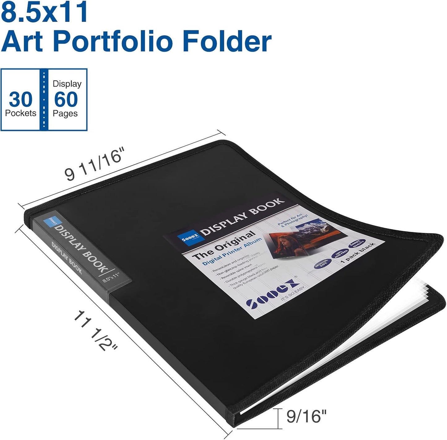 Sooez 30-Pocket Binder with Plastic Sleeves 8.5x11, Heavy Duty Art Portfolio Folder with Clear Sheet Protectors, Display 60 Pages, Presentation Book for Artwork, Document Organizer Binder - 4 Pack