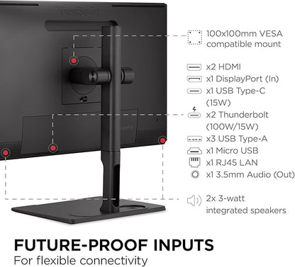ViewSonic VP2776T-4K 27 Inch 4K UHD IPS Docking Monitor with Advanced Ergonomics, Thunderbolt 4, 100% sRGB Rec 709, Pantone Validated, USB C, HDMI 2.1, and DP Daisy Chain for Home and Office