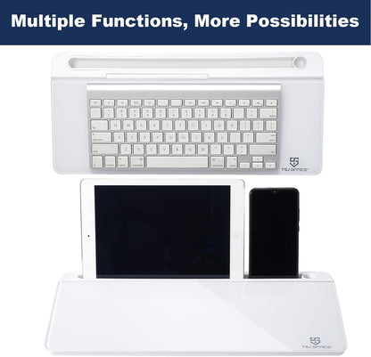 TSJ OFFICE Small Desktop Whiteboard -Glass Dry Erase Board Computer Keyboard Stand White Board Surface Pad with Drawer, Desk Organizers with Accessories for Office, Home, School Supplies