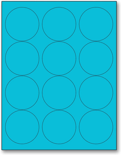 NextDayLabels - 8-1/2 x 11 Neon Color High Light Fluorescent Labels for Laser & Inkjet Printer (Blue Fluorescent, 2.5" Round - 12 Per Page | 1200 Labels)