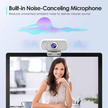 Webcam with Tripod Privacy Shutter: 1080P FHD Web Camera with Mic, Plug & Play USB A USB C Webcam with Stand, White Wide Angle Noise-Canceling Microphone Compact Web Cam for Online Meeting Classes