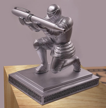 Executive Knight Pen Holder with A Cool Pen, Home Office Desk Organizers Decor Resin Pen Holder, Christmas Gift Idea for Dad, Uncle, Man, Boyfriend, Friends Silver