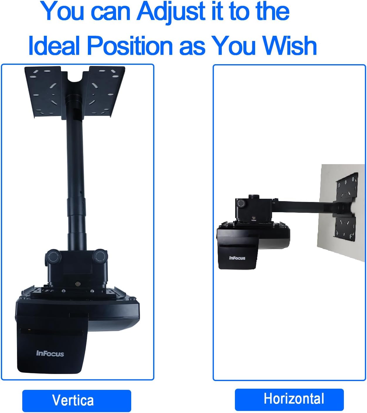 Universal Projector Wall Hanger for Meeting Rooms,Telescopic Arm Mount Projector Holder Black for Home Office Movie Theater Stage,Adjustable Height 50kg Load Capacity HT30-BLK