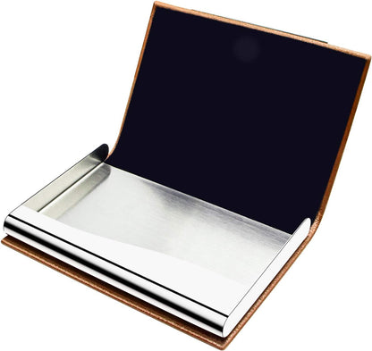 Padike Business Card Holder, Business Card Case Professional PU Leather & Stainless Steel Multi Card Case,Business Card Holder Wallet Credit Card ID Case/Holder for Men & Women. (V-Brown)